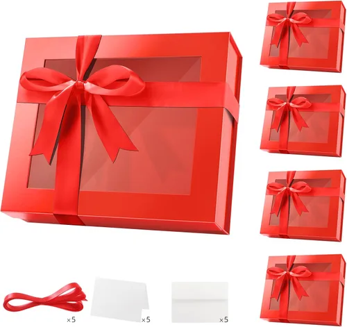 Vista 13 de PACKQUEEN Caja de regalo grande negra con ventana, 13.5 x 9 x 4.1 pulgadas, caja de regalo transparente para regalo, contiene cinta, tarjeta, caja