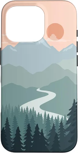 Vista 20 de Boho Chic Pines Forest Mountains Landscape Minimal Sunset Case for iPhone 16
