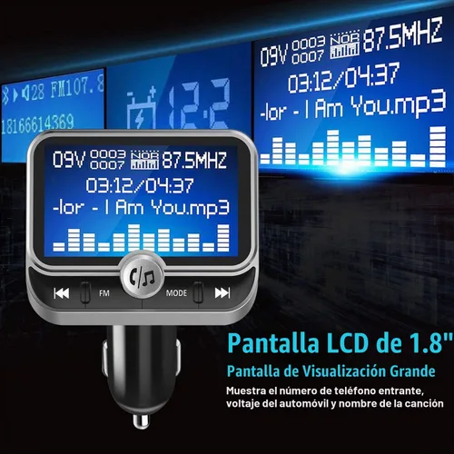 Vista 2 de Transmisor FM Bluetooth para coche, adaptador de radio inalámbrico Bluetooth 5.0, kit de coche con llamadas manos libres, 2 puertos USB, detección