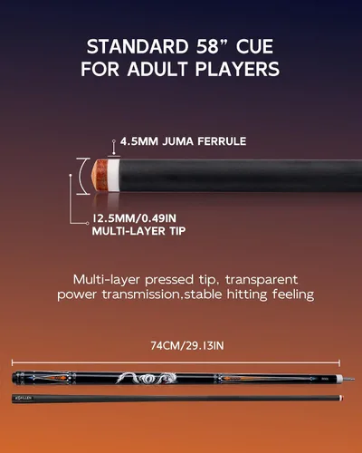 Vista 2 de KONLLEN 2.0 Carbon Fiber Pool Cue, Low Deflection Billiard Stick 015 AK-10YF 2.0 set-negro