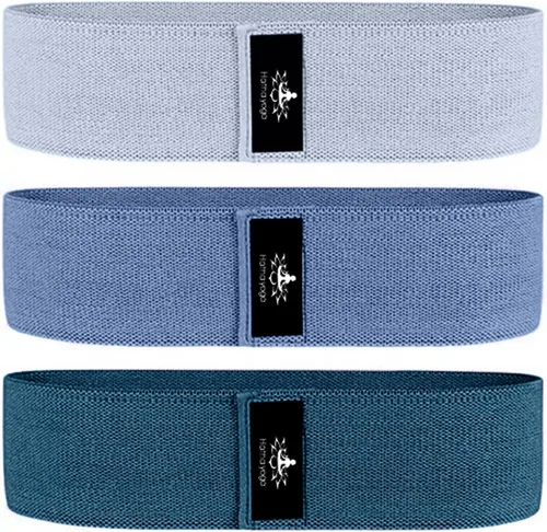 Vista 10 de Hatha Yoga Large Resistance Band,14.5" x3.15",Fabric Exercise Loop Bands with Instruction Guide and Carry Bag, Set of 3.