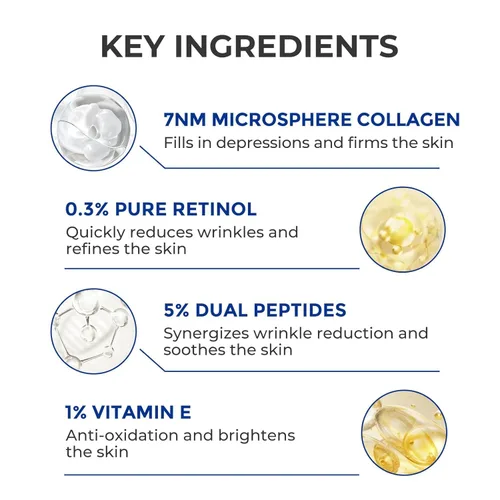 Vista 4 de Suero de retinol para cara, suero antienvejecimiento, colágeno retinoide con vitamina E rejuvenecimiento facial de líneas finas rápidas, iluminador