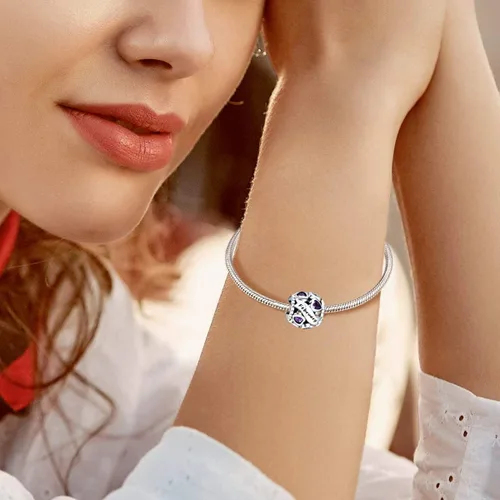 Vista 2 de NINGAN Dijes de piedra natal de febrero + dije de nacimiento de mariposa y violeta de febrero para pulsera