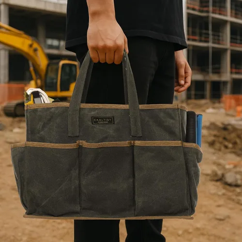 Vista 7 de Bolsa de herramientas de lona encerada resistente de 16 onzas, bolsa de herramientas de jardín Bolsa portátil de almacenamiento de herramientas