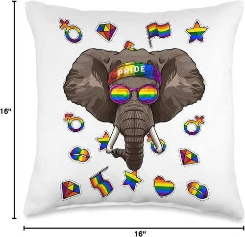 Vista 4 de Cute LGBT Animals LGBT - Almohada lesbiana con diseño de elefante, gay Pride Month Animal Rainbow Lesbiana, 16 x 16 pulgadas, multicolor