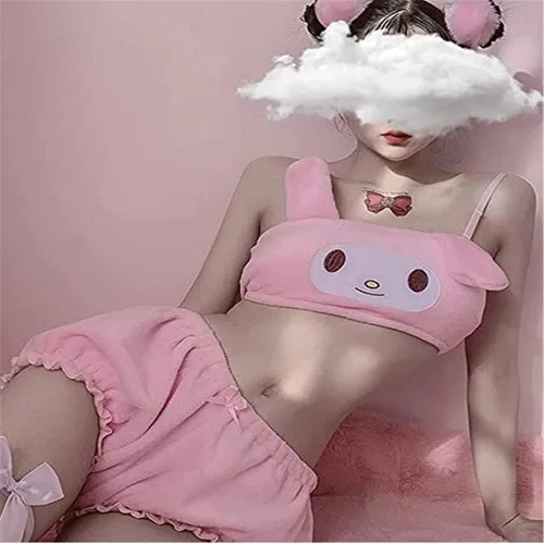 Vista 3 de BZB Conjunto de pijama kawaii de anime para mujer traje de dormir de terciopelo dulce y encantador top tubo y pantalones cortos