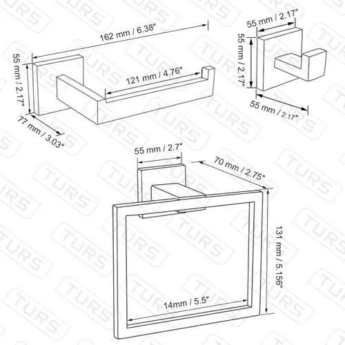 Vista 7 de TURS Juego de 3 toalleros negros con anillo para toallas, gancho para toallas de baño, de acero inoxidable, montaje en pared.