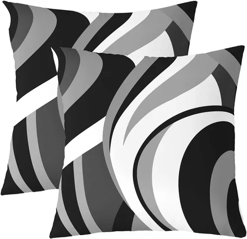 Vista 7 de Castle Fairy Juego de 2 fundas de almohada modernas con estampado de líneas geométricas de doble cara de 16 x 16 pulgadas, color gris, negro y rojo