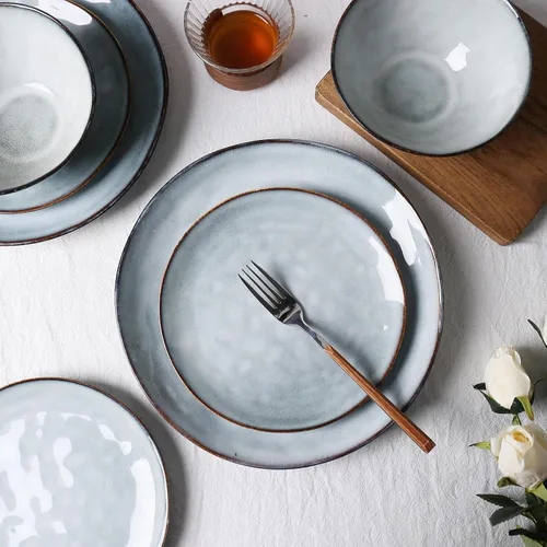 Vista 8 de Hand thrown 12 Piece Stoneware Dinnerware Sets-Service For 4, Blue