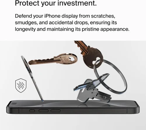 Vista 2 de Belkin ScreenForce UltraGlass 2 - Protector de pantalla para iPhone 15 Pro Max, resistente a los arañazos, vidrio probado con dureza 9H con diseño