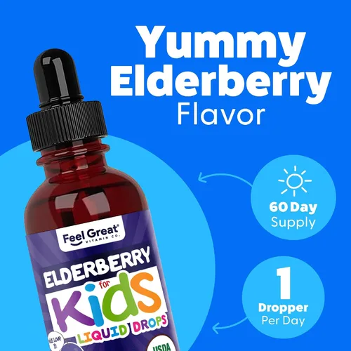 Vista 5 de Gotas Líquidas de Saúco para Niños con Vitamina C y Zinc - 2 fl oz - Suplemento de Apoyo Inmunológico para Niños y Pequeños de 1 a 13 Años Orgánico