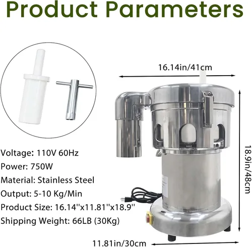 Vista 5 de Exprimidor comercial de verduras y frutas, separado automático de jugo y residuos, prensa de jugo resistente con varilla de empuje, exprimidor