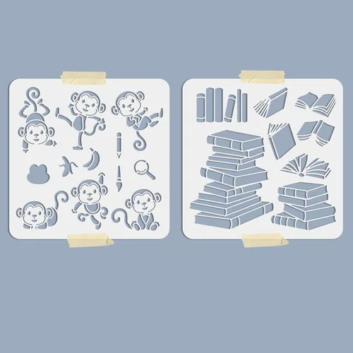 Vista 2 de MAYJOYDIY Plantillas de libro de mono, combinación de plantillas de mono de animales, 20 patrones, 11.8 x 11.8 pulgadas, material PET lavable