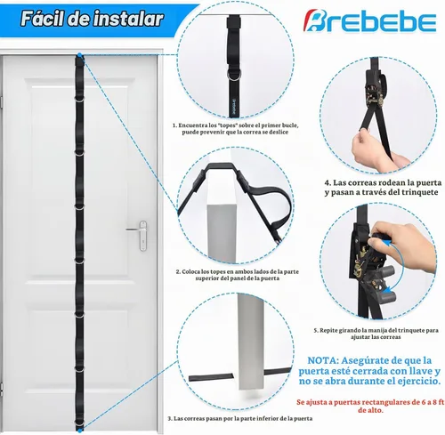 Vista 4 de Brebebe Anclaje de puerta mejorado para ejercicios de bandas de resistencia, anclaje de múltiples puntos con 7 bucles + 7 anillos D