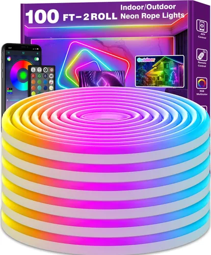 Vista 9 de AILBTON Luces LED de neón de 20 pies con control remoto por aplicación, IP65, impermeable, flexible, tira de luces de neón de 24 V RGB