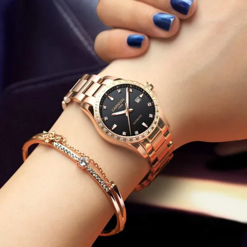 Vista 9 de TEINTOP Carnival Reloj mecánico automático para mujer con correa de acero inoxidable