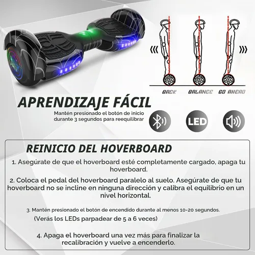 Vista 5 de Hoverboard con patrón de araña para niños de 6 a 12 años, con altavoz Bluetooth y luces LED, tabla deslizante de 6.5 pulgadas, certificado
