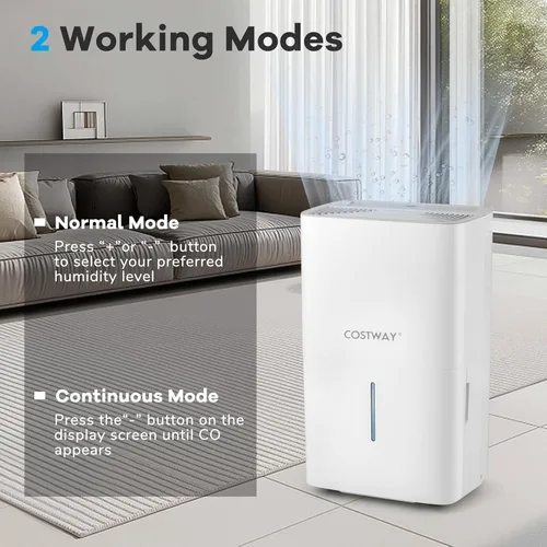 Vista 4 de COSTWAY Deshumidificador Energy Star de 65 pintas, 5000 pies cuadrados, deshumidificador portátil grande para sótanos con 2 modos y 3 velocidades