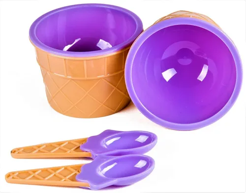 Vista 4 de Green Direct Copas de yogur congelado de helado de Sundae de plástico con cucharas - Cuencos de postre para helado (240)