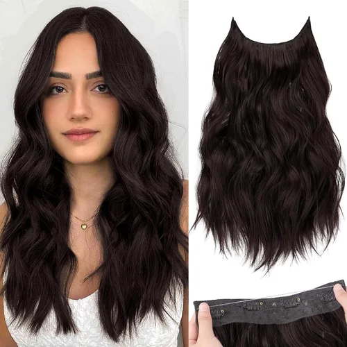Vista 38 de KooKaStyle - Extensiones de cabello con hilo invisible, diadema transparente, ajustables, 4 clips fijadores, cabello largo y ondulado de 12