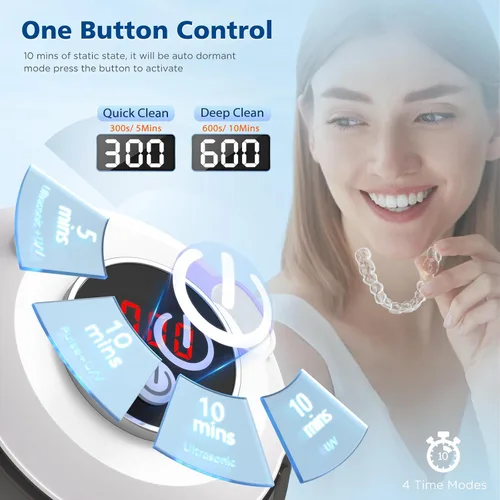 Vista 4 de Aotuda Máquina limpiadora ultrasónica de retenedores, cápsula de limpieza dental ultrasónica de 6.8 fl oz con 4 modos, temporizador digital