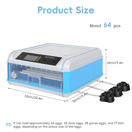 Vista 2 de 64 Egg Incubator, Automatic Incubator for Hatching Eggs with Auto Egg Turner, Temp & Humidity Control, Poultry Hatching Incubators for Chicken