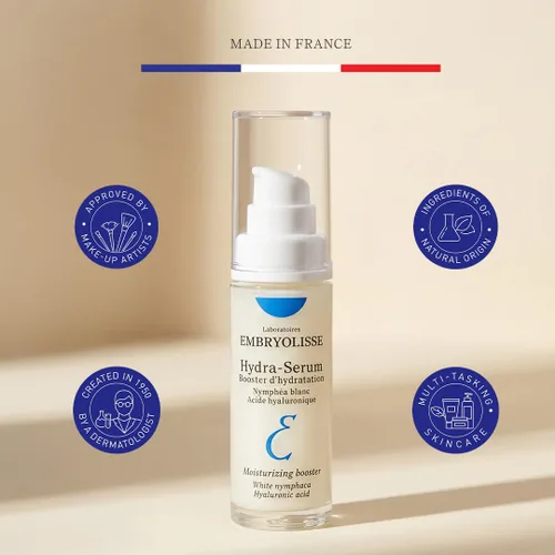 Vista 5 de Embryolisse Hydra-Serum, suero facial ligero de ácido hialurónico ultra hidratante con lirio de agua blanca, para pieles grasas a mixtas, 1.01 onzas