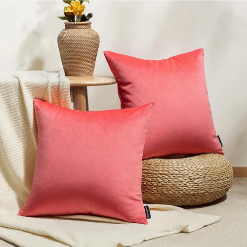 Vista 24 de Phantoscope Paquete de 2 fundas de almohada decorativas de terciopelo suave y cuadrado para sofá, color beige, 18 x 18 pulgadas, 17.7 x 17.7 in