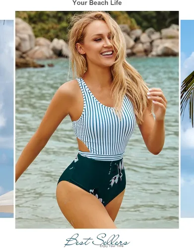 Vista 2 de MOLYBELL Traje de baño de una pieza para mujer de talle alto monokini estampado floral con cremallera