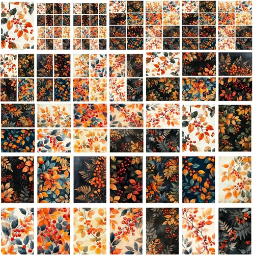 Vista 4 de Paquete de papel Decoupage (35 hojas de 6 x 8 pulgadas) bayas de otoño: hojas naranjas y rojas con bayas vibrantes y follaje dorado en diseños