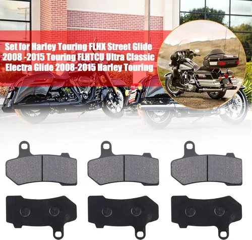 Vista 5 de Juego de pastillas de freno semimetálicas delanteras y traseras para Harley Touring FLHX Street Glide 2008-2015 Touring FLHTCU Ultra Classic Electra