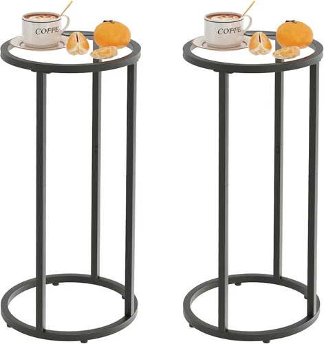 Vista 14 de Mesa auxiliar redonda, mesa C de cristal, mesa auxiliar para sofá, mesa de aperitivos de vidrio templado con marco de metal, mesa de noche