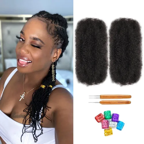 Vista 33 de Extensiones de cabello humano Loc de 0.2 cm de ancho, 4 pulgadas, 30 hebras, negro natural 100% completamente hechas a mano, extensiones