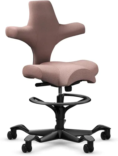 Vista 13 de HAG Capisco Sit to Stand - Silla de pie con marco blanco, tapizado, color rosa rubor Pink Blush