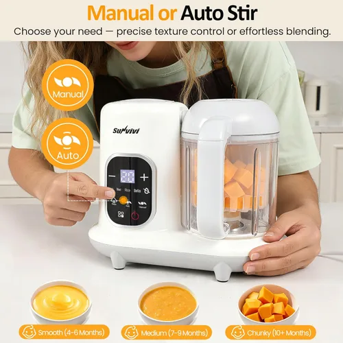 Vista 7 de Sunvivi Fabricante de alimentos para bebés: procesador de alimentos para bebés todo en uno con vapor, calefacción, descongelación, licuadora
