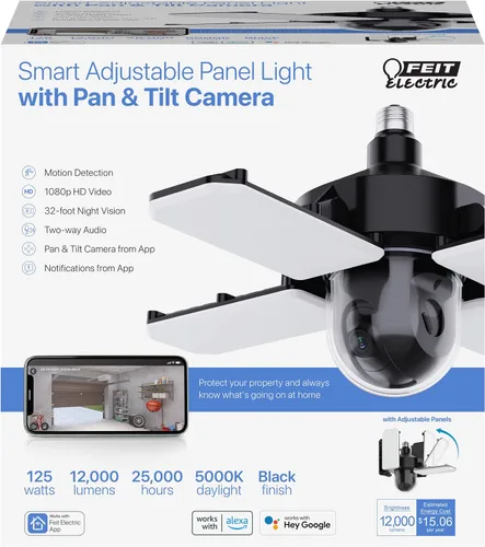 Vista 2 de Feit Electric Luz LED de techo de garaje con cámara, luz de garaje de seguridad inteligente WiFi 2.4GHz, base E26 atornillada, sensor de movimiento