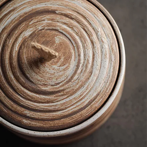 Vista 8 de Tarro de almacenamiento de cerámica retro - tarro multifuncional para té, café y azúcar - recipiente de cocina decorado con tapa (A)