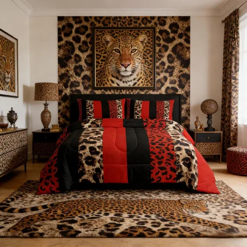 Vista 16 de Juego de edredón con estampado de leopardo para niños, tamaño individual, juego de ropa de cama de moda de piel de guepardo abstracto, decoración