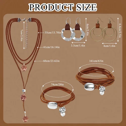 Vista 2 de Western Jewelry for Women Boho Set Bohemian Turquoise Jewelry Set Turquoise Pendant Long Necklace Vintage Layer Bracelet Earrings