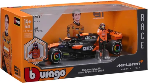 Vista 9 de Bburago 1:24 2024 Carrera McLaren MCL38 con figura, Piastri #81