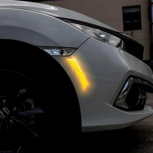 Vista 6 de muekzru 2 unidades de calcomanías reflectantes para marca lateral de parachoques de coche, accesorios exteriores automotrices para reflector