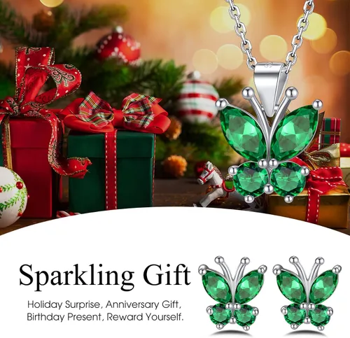 Vista 8 de Bestyle Anillo de collar de mariposa con piedra natal plateada para mujeres, delicado y lindo regalo de joyería de mariposa para mujeres