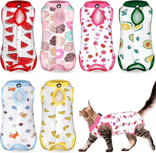 Vista 8 de Kacctyen Juego de 6 Trajes de Recuperación para Gatos Después de la Cirugía Gatito Hembra y Macho Traje de Cirugía Alternativa al Collar E Pijama