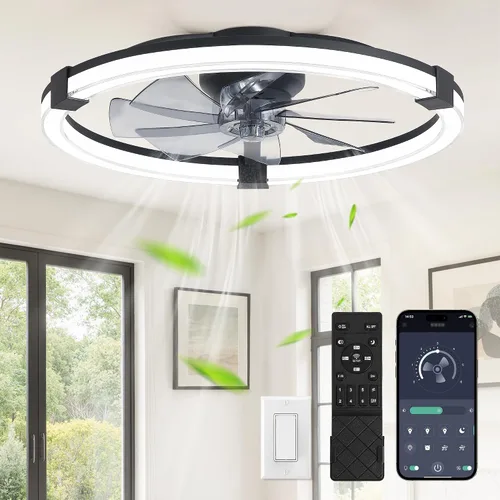Vista 13 de LEDIARY Ventilador de techo con luz, lámpara de bajo perfil de 20 pulgadas Blanco