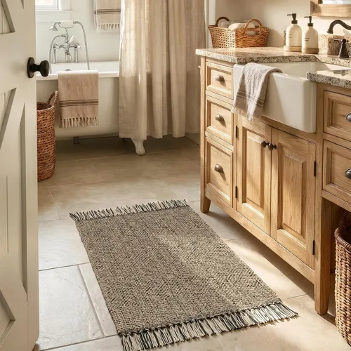 Vista 54 de Collive Alfombra de Baño Negra, 2' x 3' Tejida a Mano Lavable Alfombras Pequeñas de Cocina, Alfombra de Entrada Reversible de Algodón Alfombra