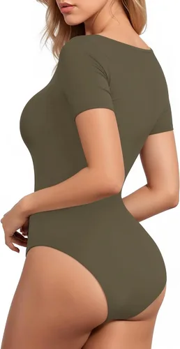 Vista 117 de MANGOPOP - Body de manga corta con cuello cuadrado para mujer