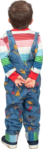 Vista 2 de Chuckie Good Guy Doll - Conjunto de disfraz para niños, camisa de manga larga y overol para Halloween