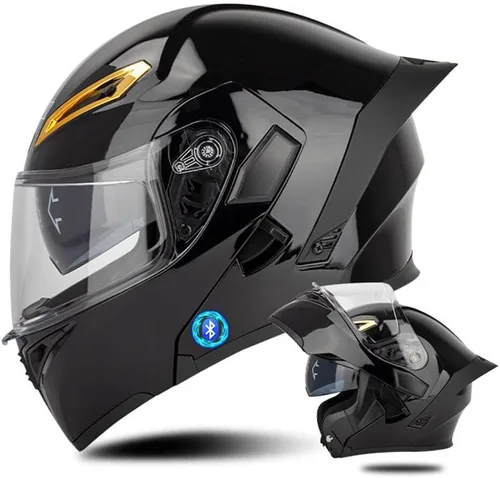 Vista 19 de Casco de motocicleta Bluetooth modular, casco moto plegable con visera interior, visera solar, doble lente de seguridad, casco aprobado por DOT
