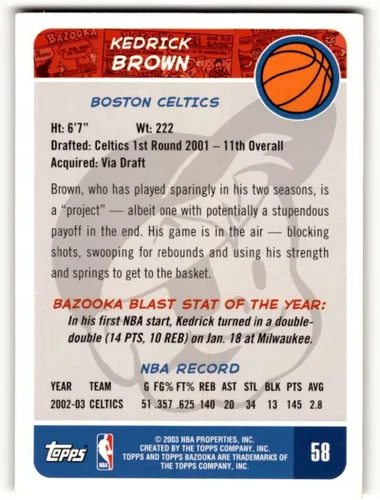 Vista 2 de 2003 Bazooka #58 Kedrick Brown Boston Celtics - Tarjetas de baloncesto EX/NM