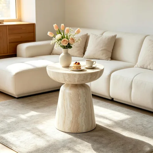 Vista 3 de Mesa auxiliar con pedestal de mármol sintético de 15.75 pulgadas, mesa